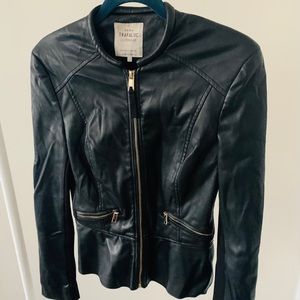 Zara faux leather ruffle bottom jacket